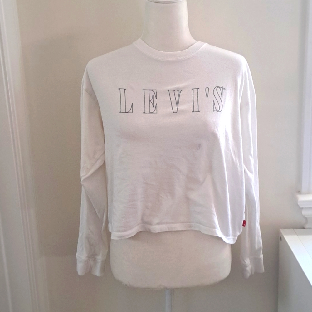 Levi's Logo White Longsleeved Cropped Shirt size Medium
